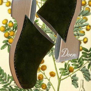 Doen Anouk Clog Shoes - Olive Suede
